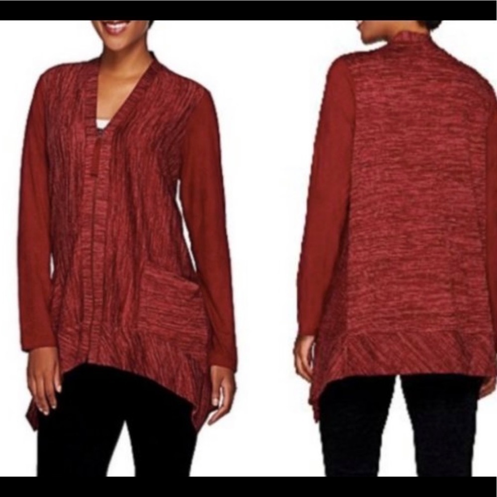LOGO By Lori Goldstein Knit Cardigan Faux Suede